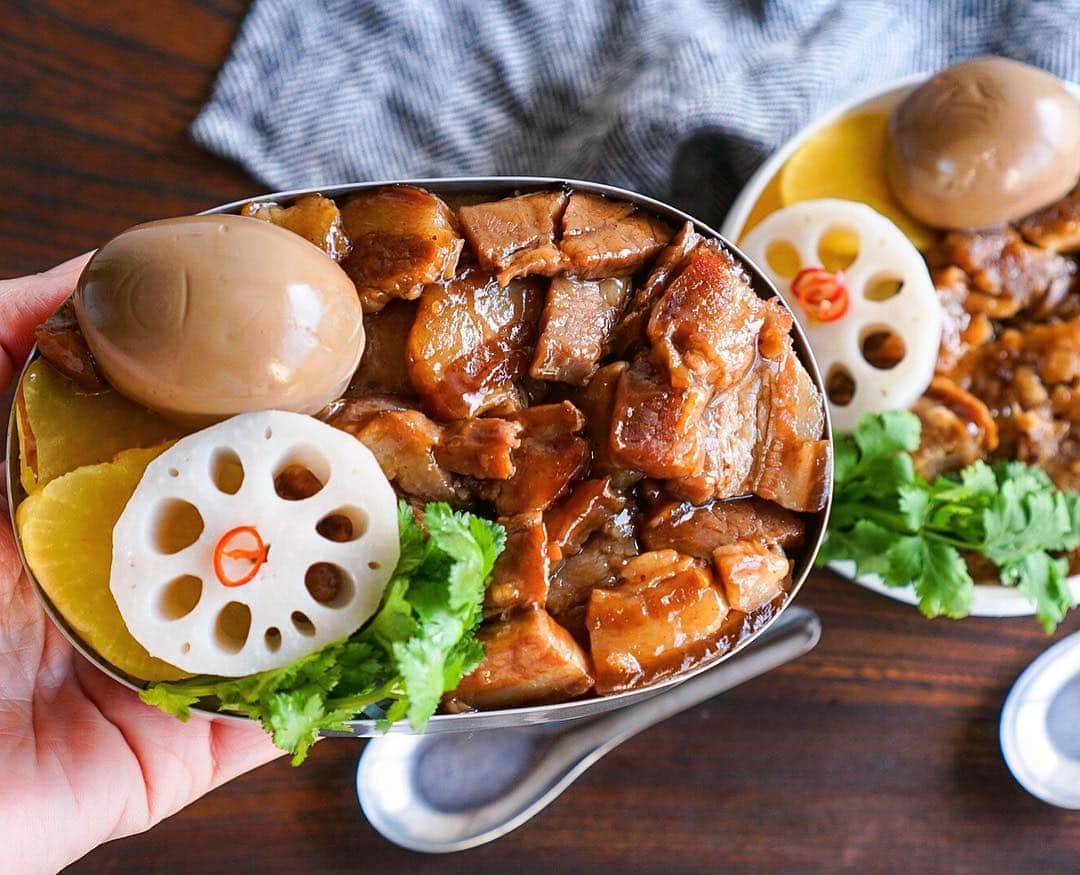 Chiharu Ko8yacさんのインスタグラム写真 - (Chiharu Ko8yacInstagram)「◯魯肉飯弁当◯ ・ 八角と五香粉を加えたら アラ台湾！ いつもの角煮アレンジ#魯肉飯 私のは車麩使用の魯麩飯 見た目にはほぼ同じ ・ “あの噛まずに溶けちゃうお肉がのったご飯が食べたい“ という息子リクエスト まぁ多分これだよな。 ・ 昨日、虎屋のラムレーズン羊羹を出したら「この珈琲羊羹美味いよね」とのたまったパートナー氏といい、我が家のメンズのフワフワ感よ。 ・ #obento #bento #lunchbox #お弁当 #おべんとう #魯肉飯弁当 #魯麩飯 #台湾弁当 #のっけ弁」2月15日 8時52分 - ko8yac
