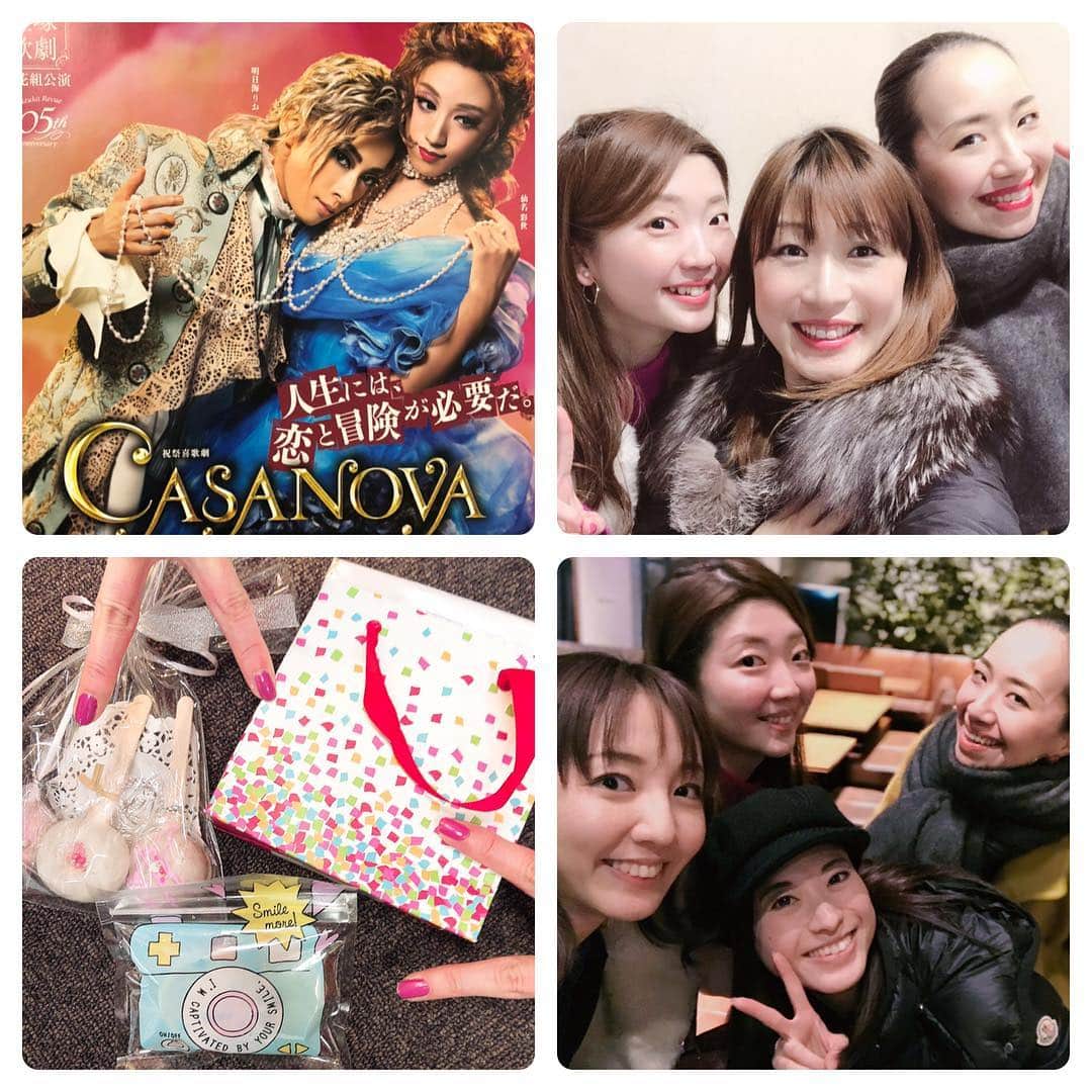 貴千碧のインスタグラム：「スーパー娘役。仙名彩世。ゆき☺️ 彼女の集大成を観劇してきました☺️❤️ゆきとの付き合いはかれこれ10年ほどになります☺️彼女が初舞台生で月組に来たのがME AND MY GIRL✨当時首席だったゆきは新人公演のテニスプレイヤーの場面で当時研4だった私の相手役さんでした。 当時から本当に良い子で素直☺️その時からマイク袋作ってくれたり早替り用のおかもち作ってくれたり他組なのにお菓子作って持ってきてくれたり花組のみんなで我が家に遊びに来てくれたり… 廊下で会うといつも飛んで来てくれてた本当に可愛いゆきの卒業。 センターに決まった時は花組さんのお稽古場前まで行って大喜びしたことが昨日のことのように思い出します。  良い意味で初舞台当時から全く変わらない彼女。 そんな彼女のラストステージ、観に行けて本当に良かったです☺️✨最後の1日までスーパー娘役仙名彩世をとにかく楽しんで全うして欲しい。そしてogになってもこれからもずっとずっとご縁が繋がっていたい大切な仲間の1人です✨  #花組#スーパー娘役#仙名彩世 ちゃん #麗百愛 ちゃん と#casanova #観劇#88期#夕霧らい さん ともたまたまご一緒に😆 #バレンタインデー  娘役さんたちから私にまで#チョコレート 頂きました😆❤️みんなありがとうー❤️ピースは百愛先生😂  観劇後は#91期 集い❤️ #梅田芸術劇場 #ベルサイユのばら いよいよスタートです！ #咲希あかね ちゃん#稀鳥まりや ちゃん と4人でご飯✨ #マリーアントワネット をイメージした#champagne 最高に美味しかったです🙌」
