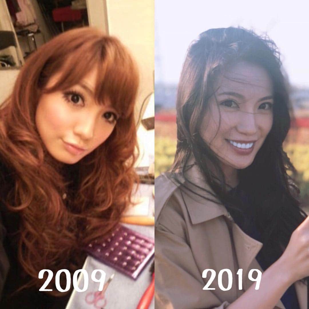 吉田愛璃のインスタグラム：「. .  ぎょえーーーーー！  今流行りの10年チャレンジ。 周りがやれとうるさいので( ≖ଳ≖).. . こー並べてみると、自分でも驚きよ！ これで整形疑惑浮上だな🤣🤣🤣 . ちなみに変えたのは前歯上10本です✌️ @superdentist5 さんに大感謝💜  #10yearchallenge #ドヤ」