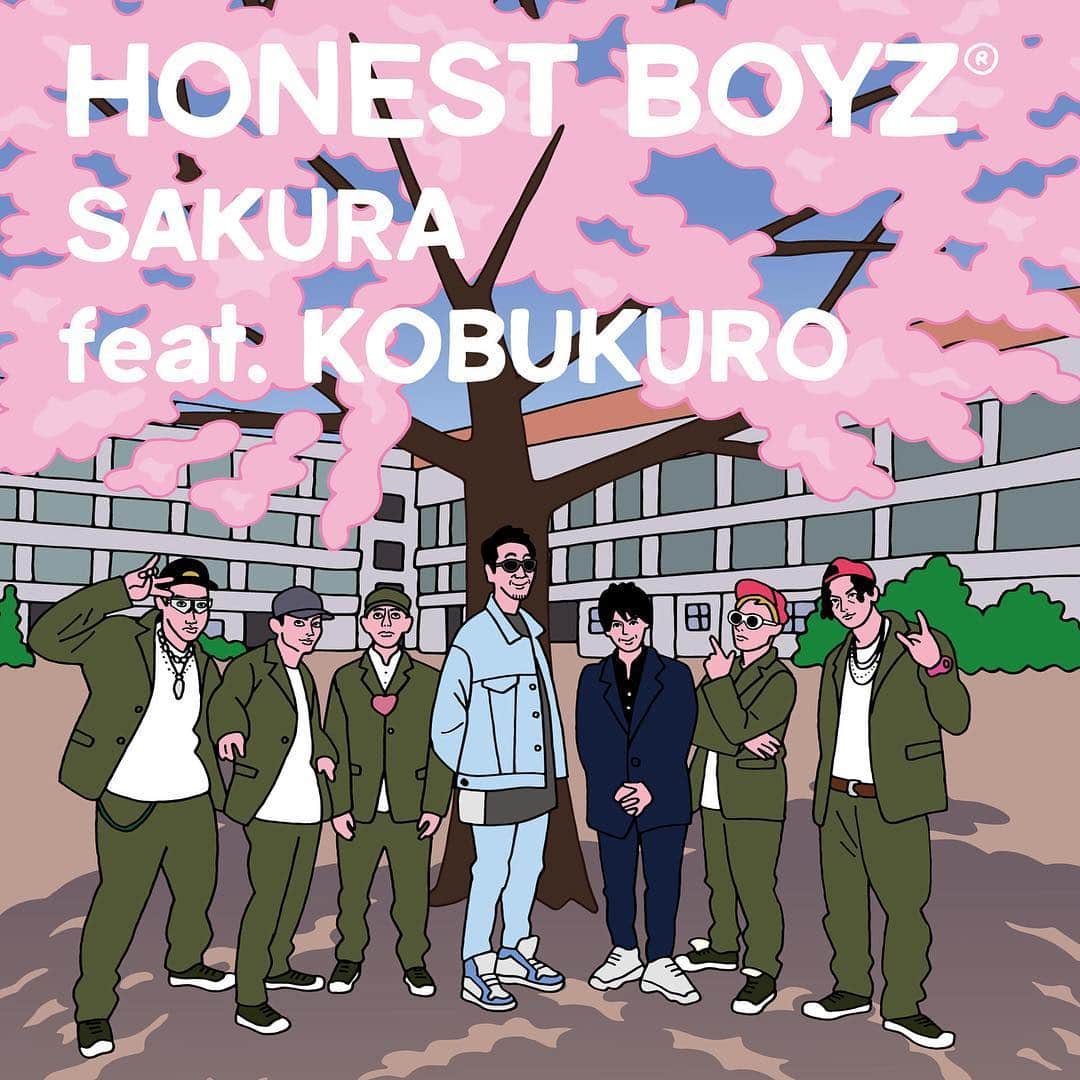 HONEST BOYZのインスタグラム：「HONEST BOYZ® SAKURA feat. KOBUKURO 🌸 2月15日に先行配信、3月6日にCD+DVDにてリリース決定。 🌸 SAKURA feat. KOBUKURO』は、昨年12月19日に大阪城ホールにて開催された音楽フェスティバル「m-flo presents OTAQUEST LIVE」にてサプライズ披露されリリースが待ち望まれていた楽曲。」