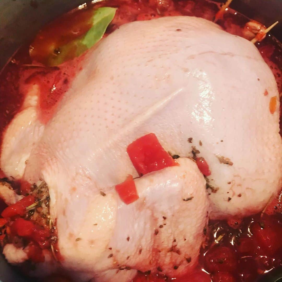 吉本拓さんのインスタグラム写真 - (吉本拓Instagram)「今日はクリスマスライブ？で買って冷凍してた丸鳥をレシピ見ながら、トマト煮にしています。ハーブとか買いまくった。高くついたから美味く出来上がって欲しい。」1月25日 20時53分 - daitakutaku