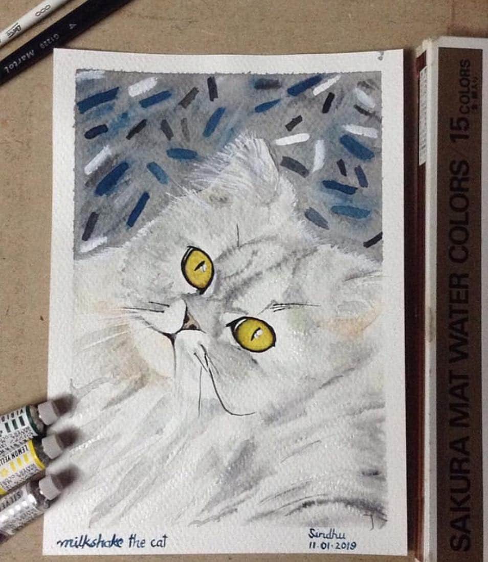 Milkshake the Catのインスタグラム：「Very impressed by this! 😊 Thanks @sdwatercolourist」