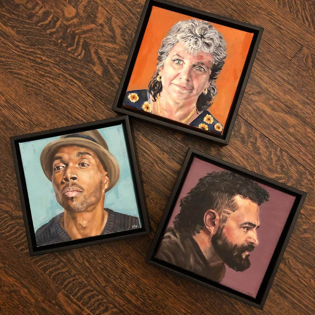 アンドリュー・J・ウェストのインスタグラム：「A few tiny portraits I painted recently that seem to have avoided the maybe-it’s-not-done-yet pile. #oilportrait #oilpainting #20cmx20cm」