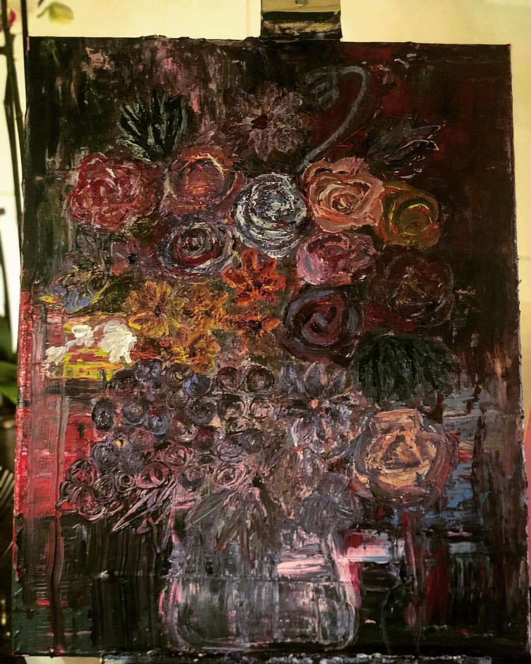 のインスタグラム：「New drawing  Drew a picture all night hehe) Inspired by Gerhard Richter 何か乗ってきたんで一晩で描き上げたぞ 三作品目。 #art #flower #unfinished #お絵描き練習中 #無になれる時間 #実験的作品#nofilter#no3」