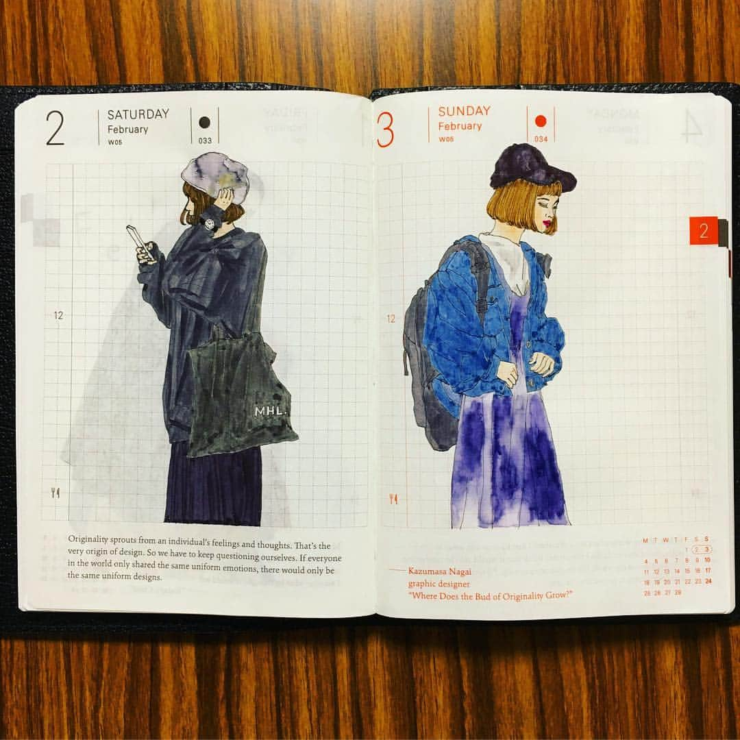 bouinaのインスタグラム：「Bob hair×帽子 🧢 🧢 🧢 #ほぼ日手帳 #ほぼ日 #ほぼ日プランナー #ほぼ日手帳プランナー #hobonichi #hobonichiplanner #bouinadiary #diary #sketch #絵 #帽子 #ミニボブ #絵日記 #手帳 #1日1絵 #スケッチ」