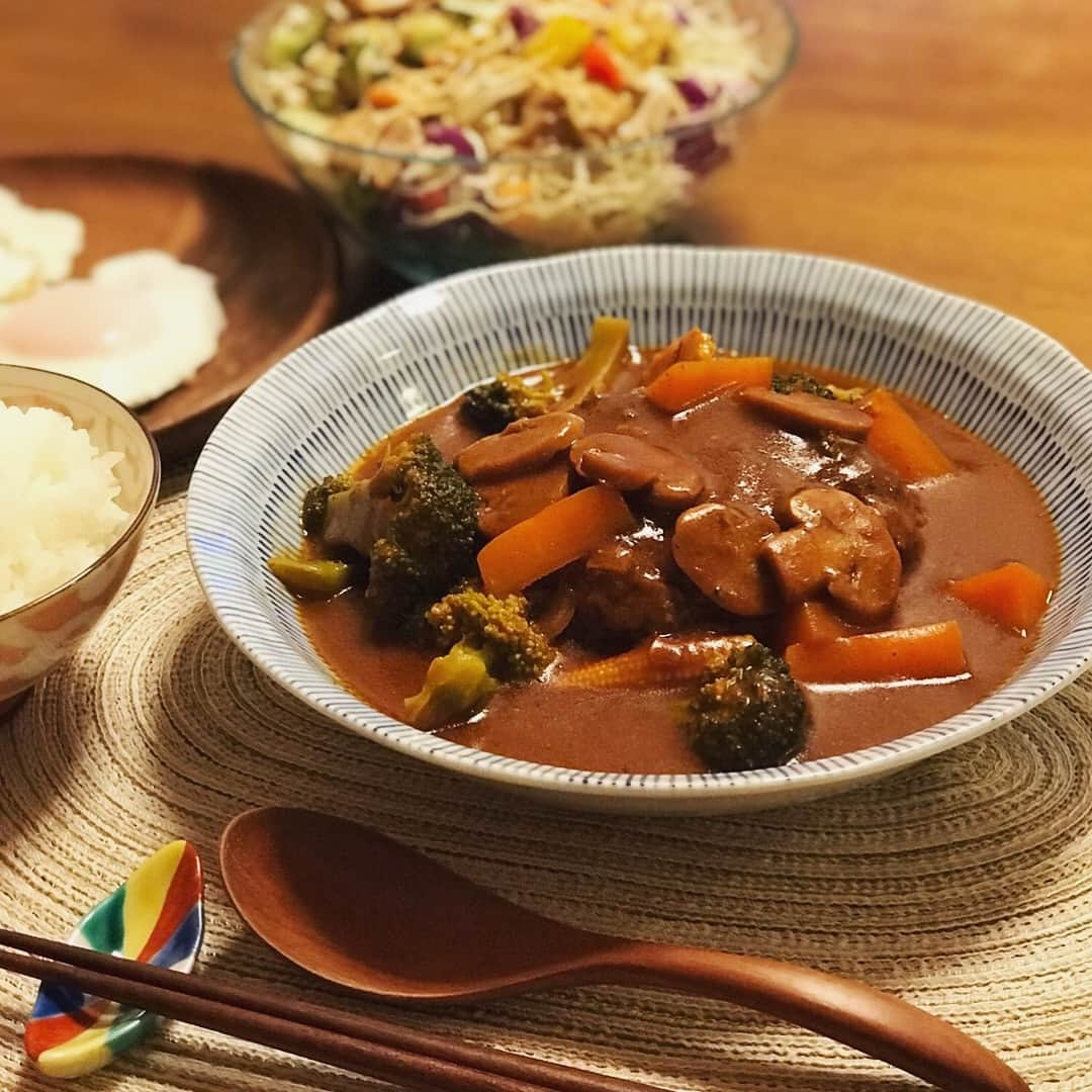 矢口真里さんのインスタグラム写真 - (矢口真里Instagram)「昨日は煮込みハンバーグにしました😊✨目玉焼きを乗せてもよしっ🍳😋✨ということで別で用意して後乗せw野菜いっぱい入れたからお腹いっぱい🥕🥦🌽美味しかったです😋✨ ・ ・ #おマリー飯」2月8日 11時55分 - mariyaguchi_official