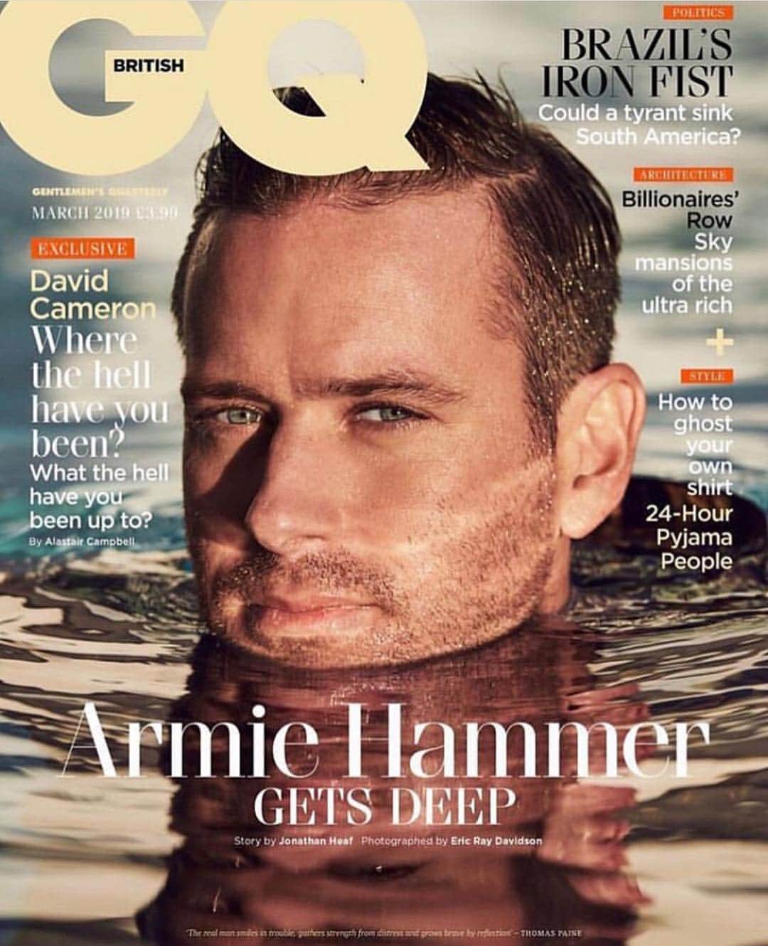 アーミー・ハマーのインスタグラム：「Since I broke my Instagram hiatus, you might as well also check out the latest cover of @britishgq #letrackieisbackbitches」