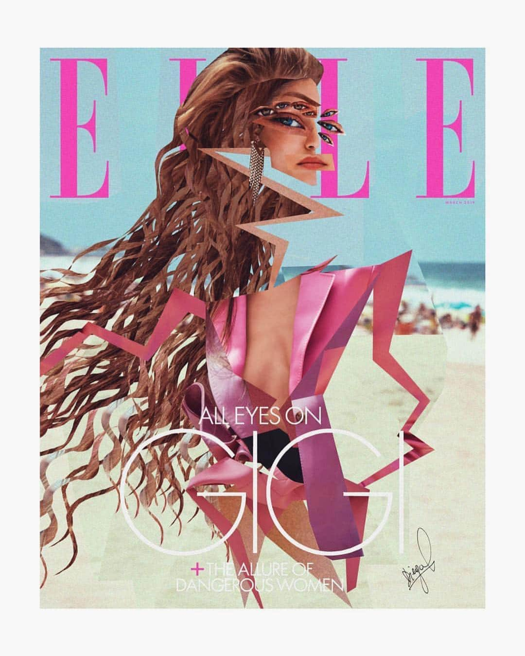 ジジ・ハディッドさんのインスタグラム写真 - (ジジ・ハディッドInstagram)「LOVE this collage work of my March @ElleUSA cover story by @diegocandiac ⚡️ @chriscolls #stephengan @ilona_hamer @fulviafarolfi @ward_hair」2月11日 3時06分 - gigihadid