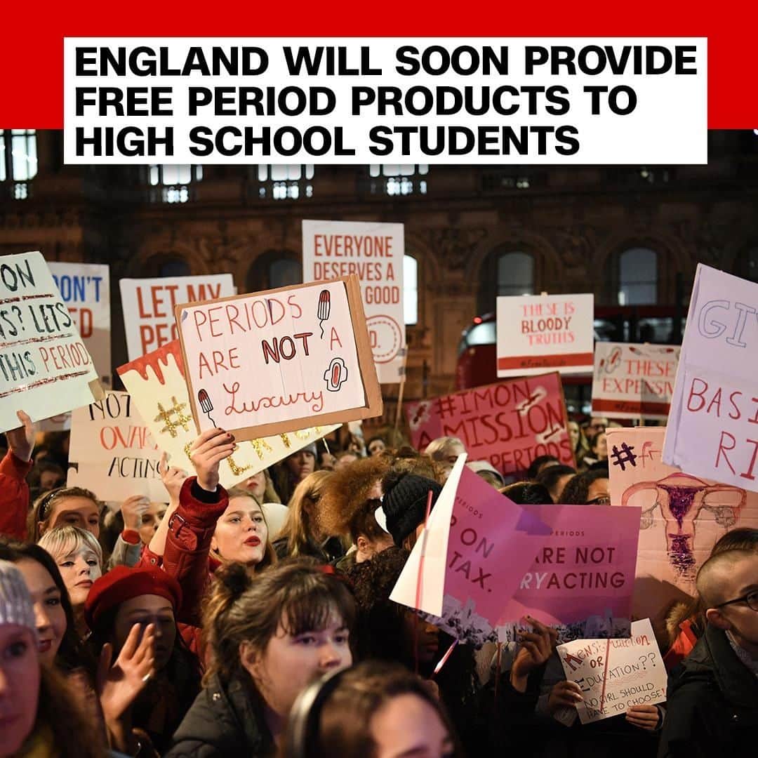 CNNさんのインスタグラム写真 - (CNNInstagram)「England will provide free sanitary products to high school students after a UK survey of 1,000 women and girls revealed in December that 10% had been unable to afford sanitary products. The same month, more than 2,000 protesters gathered outside Downing Street to demand free period products for school students, as part of the #FreePeriods campaign led by teenage activist @AmikaGeorge. (📸: Victoria Jones/PA Wire/AP)」3月14日 14時01分 - cnn