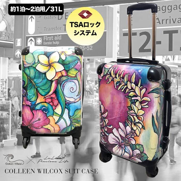 のインスタグラム：「🌺 大好評✨ Colleen Wilcoxのアートがモチーフになった #スーツケース がリニューアルして再入荷😍 ・ こちら大人気のため2回目の再入荷です💓 ・ 今なら即納にてご対応中！ ぜひ #楽天 サイトをご覧ください😄 ・ ・ 他にも春新作がたくさん入荷しておりますのでぜひお見逃しなく🧡 @laleia_official  @colleenwilcoxgallery_jp  #colleen#colleenwilcox#art#hawaii#aloha#surf#beach#travel#fashion#laleia#ハワイ#フォトジェニック#インスタ映え#インスタ女子#アロハ#ビーチ#春#新作#ラレイア#アート#ビーチガール#サーフスタイル#旅行#旅行コーデ#旅行グッズ#タビジョ#トラベル#トラベラー」
