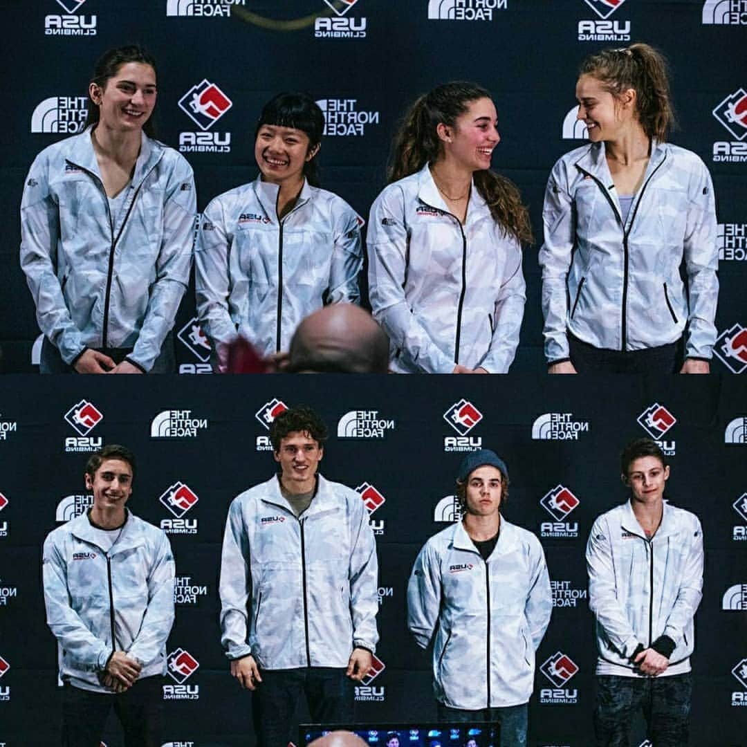 ナサニエル・コールマンのインスタグラム：「Being on the US Overall Team means a lot. One step closer to the Olympics, support from @usaclimbing like never before, and the chance to learn from the other INCREDIBLE climbers in this photo. Beyond excited for the upcoming World Cup season!! On a different topic, Sport Open ended for me on a semifinals route that checked my ego, hard. Going into this comp, I felt like I was more fit and more in tune with the crazy nuances of sport climbing than I had ever been! It's good to know, but hard to learn, that I still have a long way to go.  Congrats to @margojain and the man having the most fun, @yayjesse_g for climbing well and earning that gold👏👏 @prana @petzl_official @gnarlynutrition @fiveten_official @frictionlabs  PC: @jonglassberg @louderthan11」