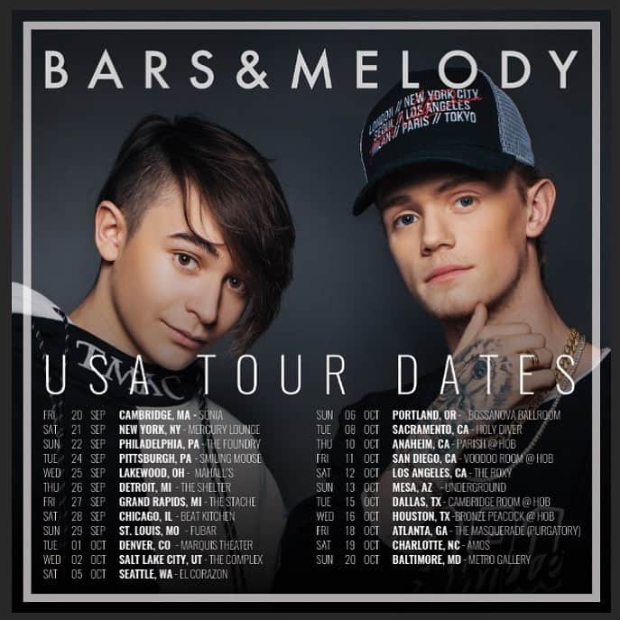 Bars and Melodyさんのインスタグラム写真 - (Bars and MelodyInstagram)「yoo wassup guys, we are so so stoked to announce that we will be doing our first ever US headline tour in September and October 2019  VIP tickets are on sale NOW, if you buy a VIP ticket it includes the VIP and entry to the show. Get tickets now at http://barsandmelody.soundrink.com  General admission tickets go on sale at 10am local time on Friday 15th March」3月14日 5時10分 - barsandmelody