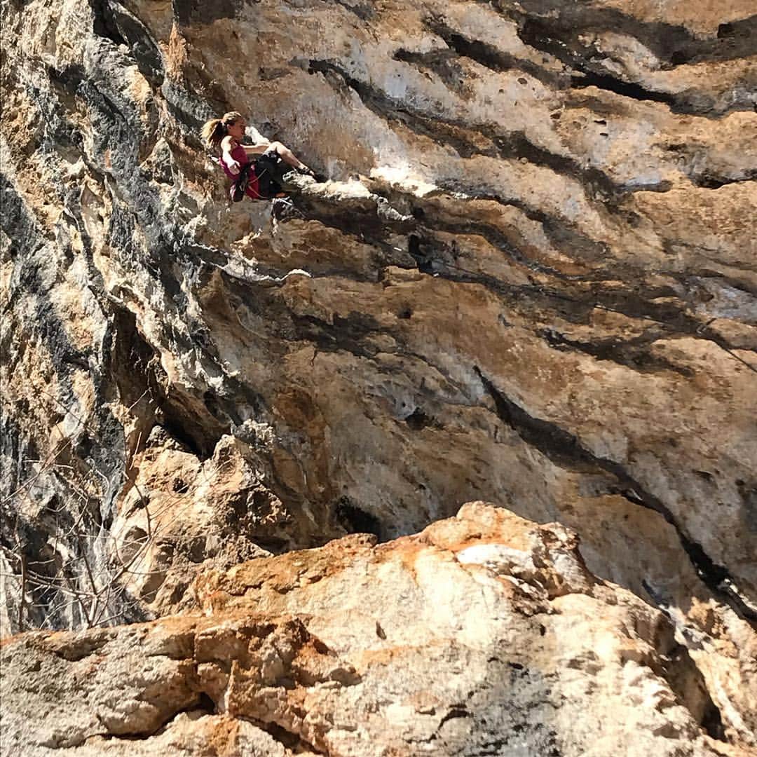 マヤ・ヴィドマーのインスタグラム：「Climbing and chilling on the sun... ☀️😎 Surprised to be alone in this magical place - Medveja. Only me, @anzestremfelj and #roxythelegend surrounded with tuffas, overhangs and sea 😍🔝☀️💕 . @scarpaspa @camp1889 @fa_climb . #scarpaclimb #campcassin  #medveja #croatia #coast #climbing #rockclimbing #tuffas #overhangingrock #instaclimb #climbing_is_my_passion #oudoors #moredayslikethis #hotfebruary #sunnywinter #roxythelegend」