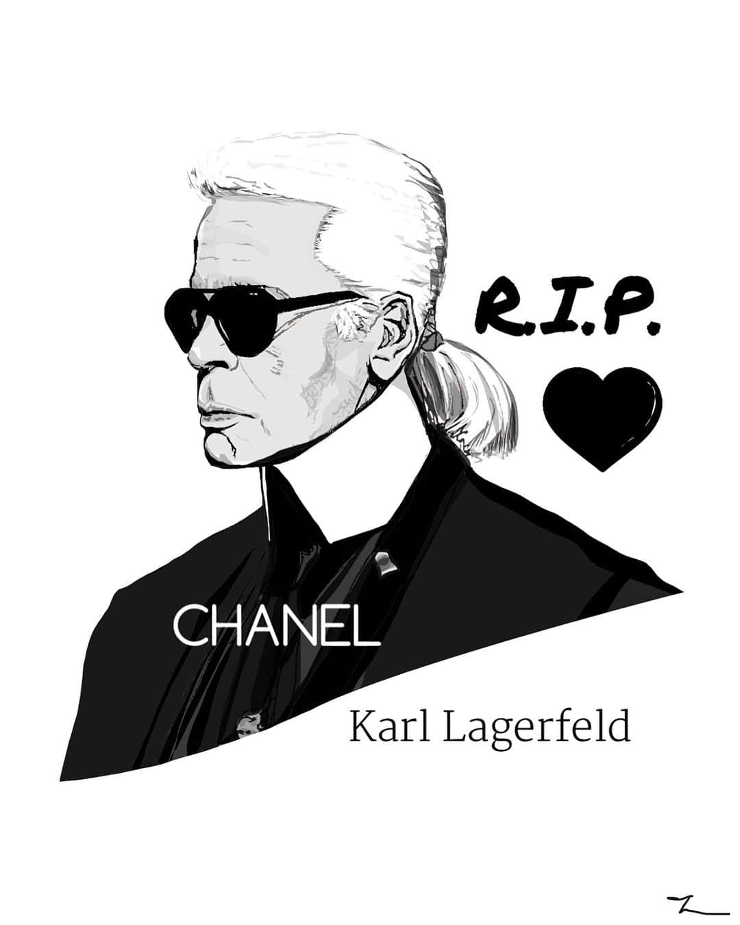 加津塔のインスタグラム：「🖤 Rest In Peace 🖤  #karllagerfeld#CHANEL#rip #Emperor#mode  #idrewthis」