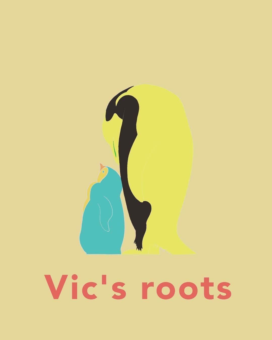おもしろ佐藤のインスタグラム：「いつも髪の毛を切ってもらってるノリちゃんのお店 #vicsroots のペンギンをイメージして描きました。  #イラスト#ペンギン#デザイン#アート#ポスター#チラシ#絵を描くの好き#カオストーキョー」