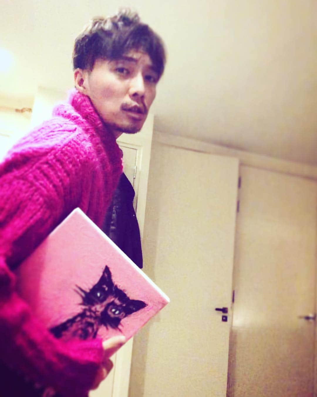 のインスタグラム：「Cat Day:) Miaow!!#222 #cat #pink#anndemeulemeester#猫派 #戌年」