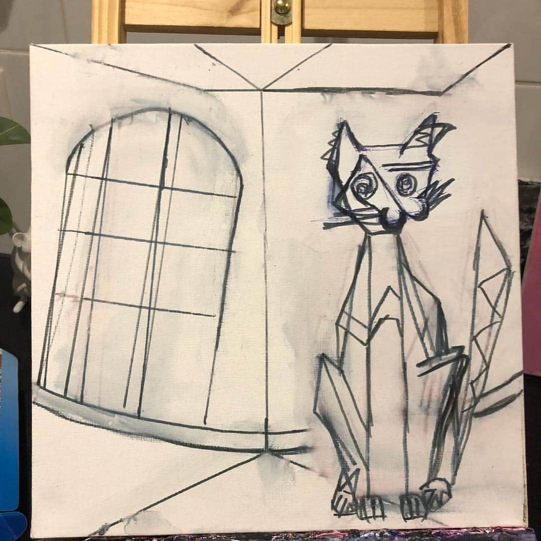 のインスタグラム：「I saw Picasso 's photo book,I sketched it in Picasso style. A new style is born by imitating the vision and technique？I haven’t basic technique at all tho😅 #sketch #picasso #cat #inspire #ピカソ風#落書き」