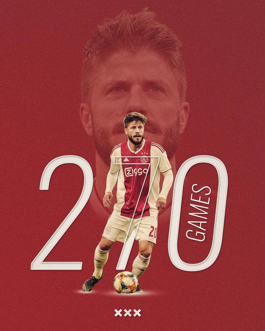 ラセ・シェーネのインスタグラム：「So proud to now be the foreign player with the most matches for this beautiful club. Thank you! ❌❌❌ #Ajax #LS20 #Lasse270」