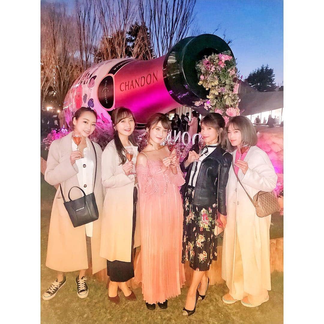のインスタグラム：「. 【SWIPE→→】 「CHANDON BLOSSOM LOUNGE 」のオープニングセレモニーにて、美女達と一足お先に#お花見 気分を味わってきました🌸会場全体がピンク色にライトアップされてとっても可愛い♡#桜 が咲いたらもっとステキになりそうな予感です😌✨ #六本木 の#東京ミッドタウン ガーデンで3月15日～4月14日の期間限定で開催しているので、皆さんも足を運んでみてはいかがでしょう🌹 . #お花見シャンドン #OHANAMICHANDON #tokyomidtown  #roppongi  #japan #tokyo #chandon  #cherryblossom  #ohanami #sakura #springhassprung  #シャンドン」