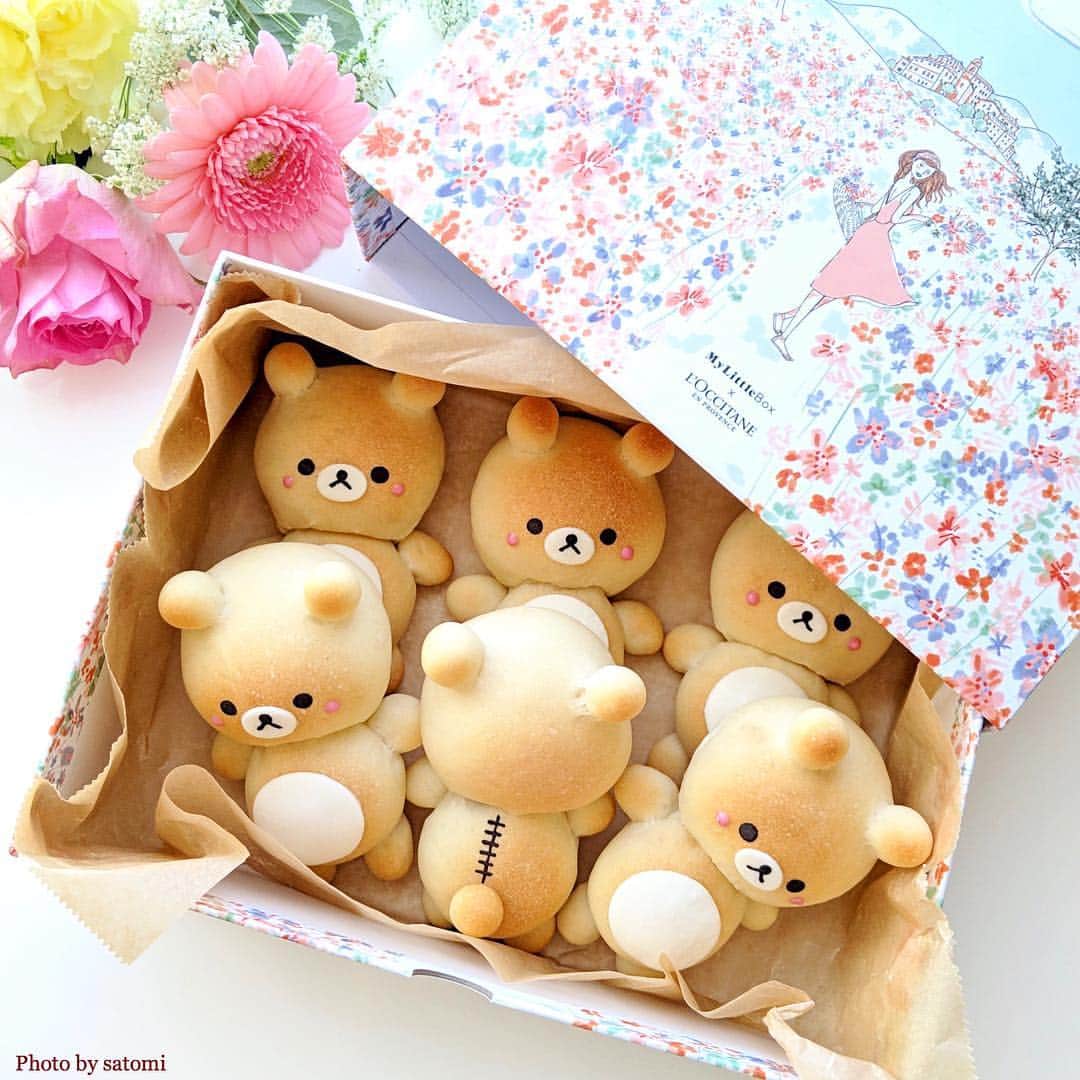 のインスタグラム：「*2019.03.14* * 今月も素敵なプレゼントが届きました💝 ☞ @my_little_box_japan * #ロクシタン とのコラボで、嬉しい物が いっぱい入っていました✨→2枚目 (写真ごちゃごちゃしています💦) * * 箱も毎回可愛い❤︎ #マイリトルボックス 昨日届いた時に、ちょうど #リラックマぱん が焼けたので 入れて撮ってみました😁🧸 #クッキングラム * * * * *」