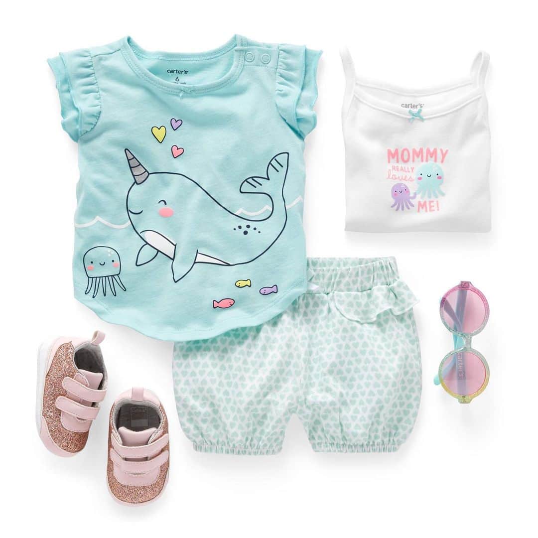 のインスタグラム：「The new unicorn (of the sea) is totally narwhal. #babygirl #bubbleshort #tee #bodysuit #littlebabybasics」