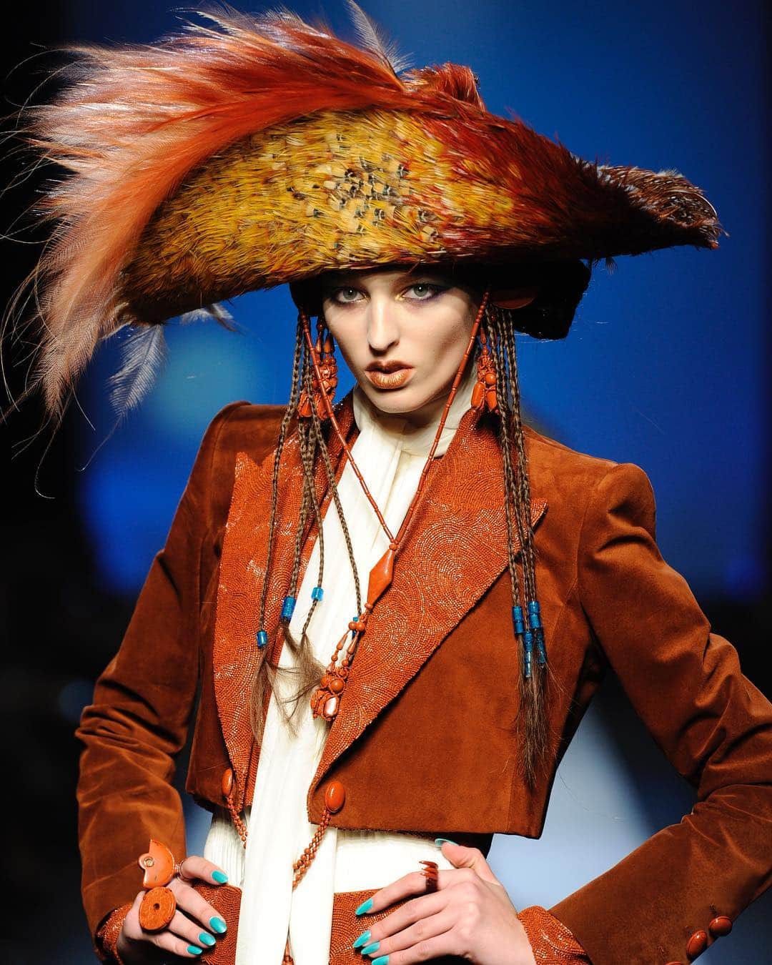 のインスタグラム：「Hat Couture! #GaultierParis #SS10 #JPGLovesCarnaval Photographed by #PatriceStable. Model #GeorginaStojiljković.」