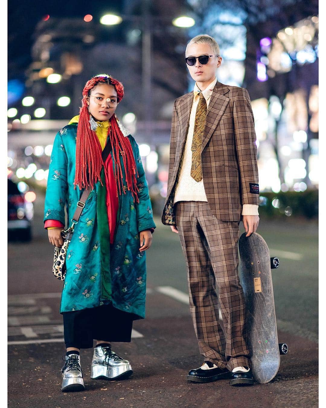 Harajuku Japanさんのインスタグラム写真 - (Harajuku JapanInstagram)「Vanessa Naomi (@_hapivane_) and T. (@tdotme) on the street in Harajuku. She’s wearing a Christian Dior silk coat, UNIQLO top, Yohji Yamamoto wide pants & Gallerie Tokyo platforms. He’s wearing a vintage 1970s plaid suit, Kenzo shirt, Dior necktie, ADSR glasses & Dr. Martens.」3月14日 22時32分 - tokyofashion