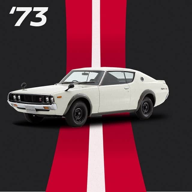のインスタグラム：「Equipped with an intake air duct, disc brakes and over fenders for the wheels, a mesh front grille, and a rear spoiler as a standard, the #Nissan #Skyline 2000 GT-R turned some heads when it was unveiled in 1973. #TBT #Heritage」