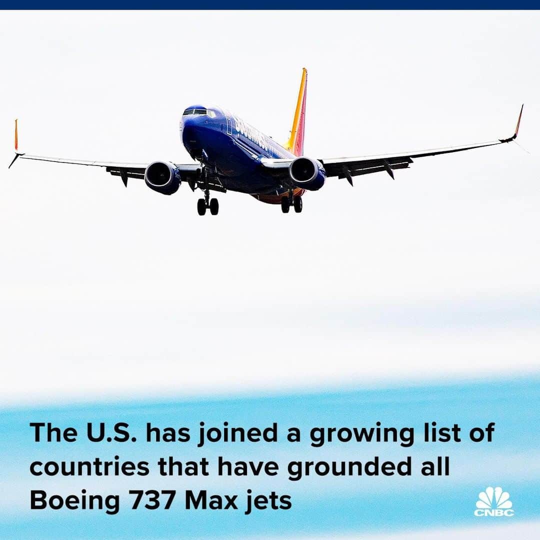 CNBCさんのインスタグラム写真 - (CNBCInstagram)「The Federal Aviation Administration grounded all Boeing 737 Max jets, following the second major crash within five months. The move marks a stunning turnaround for the U.S., which initially stood by the American-made aircraft as dozens of countries around the world grounded the planes.⁣ ⁣ ⁣ New evidence from the Ethiopian Air flight shows the plane's movement was similar to the October crash, the FAA's acting head Daniel Elwell told reporters on a call Wednesday.⁣ ⁣ ⁣ Shares of Boeing slipped after the announcement, but were up at the open on Thursday.⁣ ⁣ ⁣ You can read more, at the link in bio⁣ ⁣ *⁣ *⁣ *⁣ *⁣ *⁣ *⁣ *⁣ *⁣ ⁣ #Boeing #Plane #737Max8 #737Max9 #Airplane #Jet #Flight #CommercialPlane #AmericanMade #Safety #Trump #business #BusinessNews #CNBC」3月15日 1時01分 - cnbc
