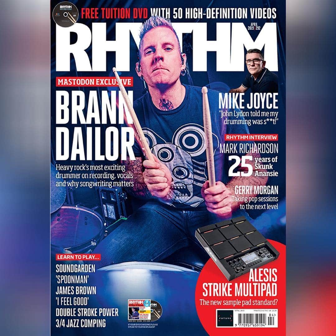 マストドンさんのインスタグラム写真 - (マストドンInstagram)「Check it out! Brann is on the cover of @rhythmmag ! It’s their last issue ever, and they’ve supported the musician community for the past 34 years, so go show em’ some love and pick up a copy!」3月15日 1時25分 - mastodonrocks