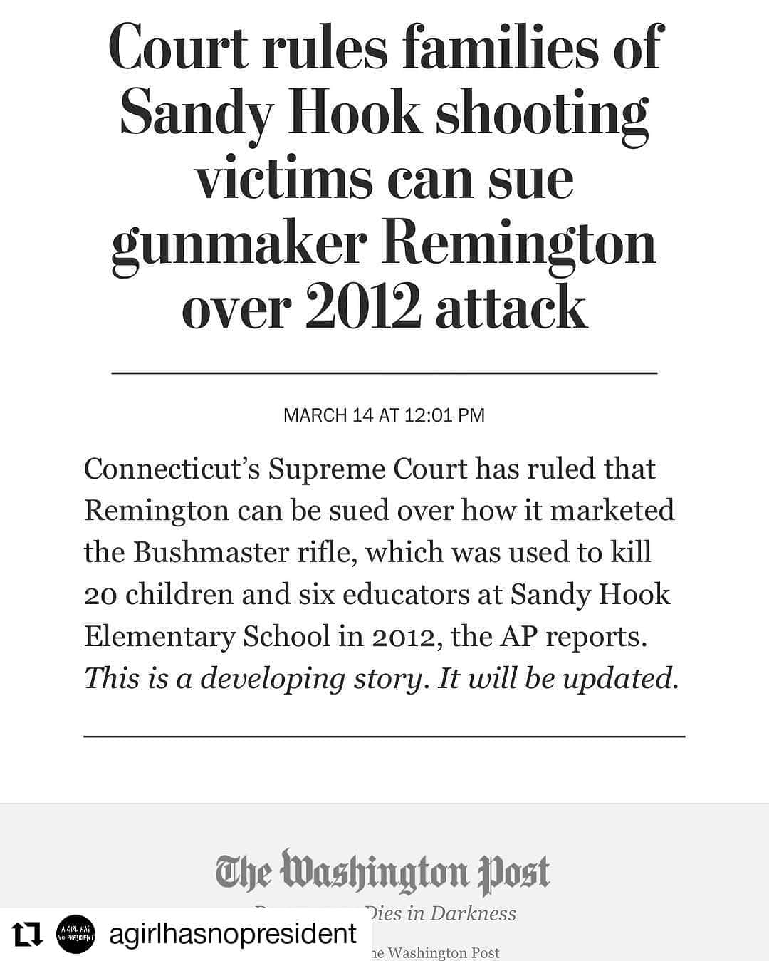 ガソリングラマーさんのインスタグラム写真 - (ガソリングラマーInstagram)「#Repost @agirlhasnopresident • • • • • • Good. #Sandyhook @everytown #gunsafety」3月15日 1時55分 - gasolineglamour