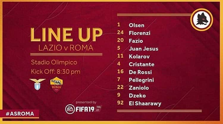 ASローマのインスタグラム：「スターティングメンバー FORZA ROMA💛❤️💛❤️ #asroma#roma#fan#japan#italy #capitale#tifoso#wolf#serieA#nike #america#calcio#daje#dajeroma #forzaroma#sport#funny#win」