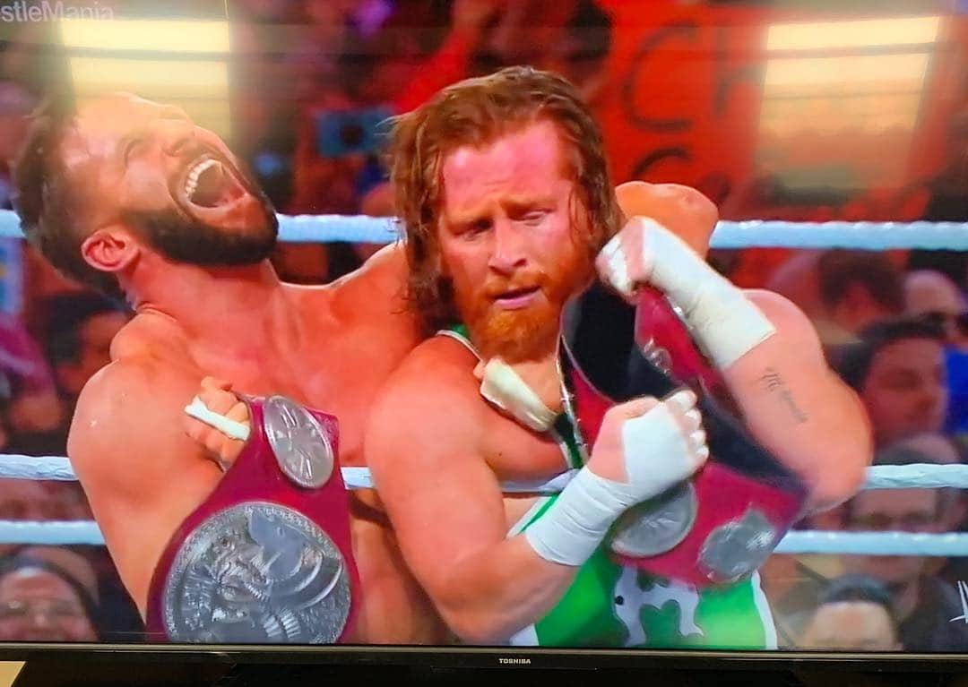 のインスタグラム：「Whoop just turned on #Wrestemania35 kick off show to see @zryder85 & @TheCurtHawkins win #RAW Tag Team Titles against The Revival @DashWilderWWE @ScottDawsonWWE Knew this would be a good weekend for Zack after proposing to @chelseaagreen 💍」