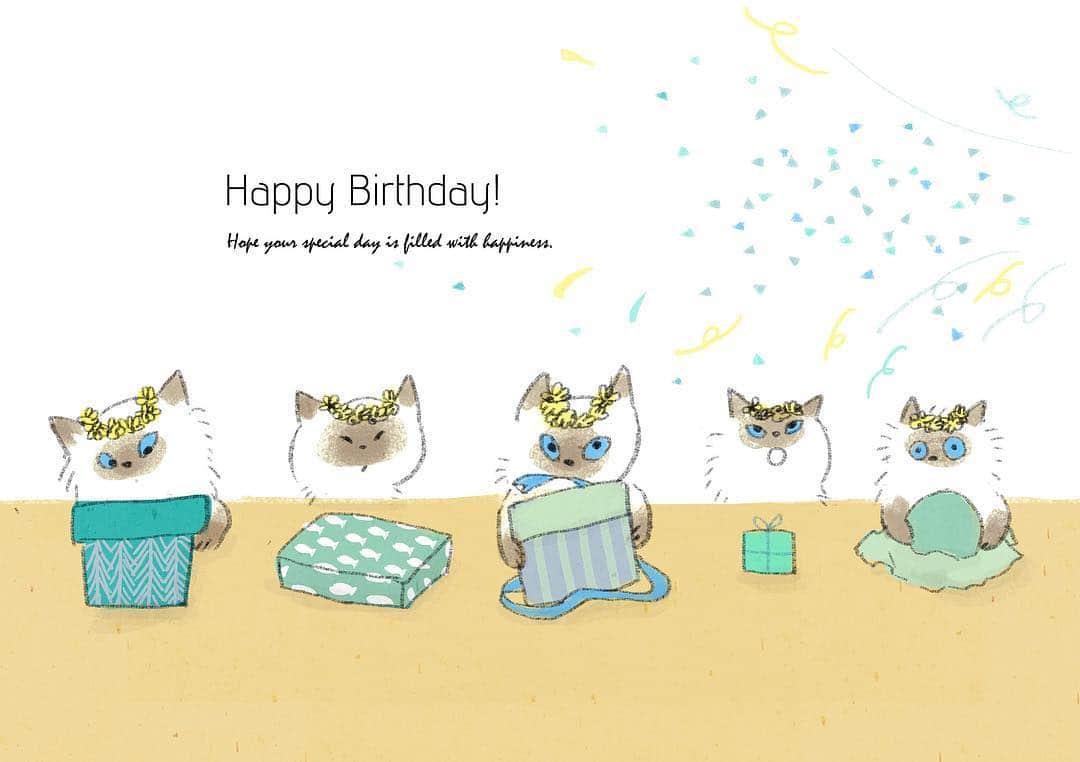 momoroさんのインスタグラム写真 - (momoroInstagram)「お誕生日おめでとう！ #cat#birthday #birthdaypresent #birthdayparty #ねこ#猫#ネコ#シャム猫#イラスト#ももろ#illustration #momoro6」4月8日 8時45分 - momoro6666