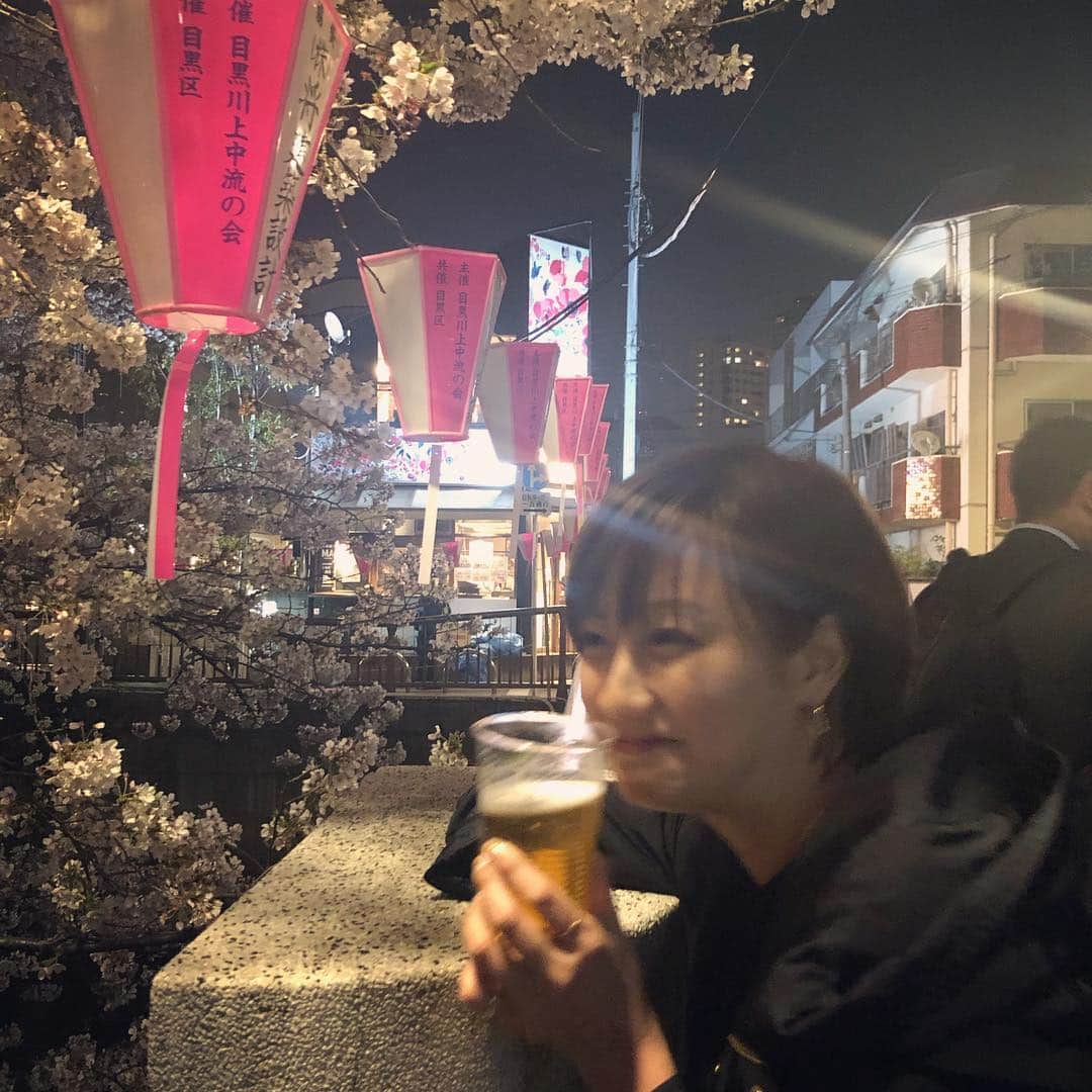 麻生夏子さんのインスタグラム写真 - (麻生夏子Instagram)「今週の雨で桜散っちゃうかな。  #桜 #お花見 #夜桜 #片手にビール #ビール女子」4月8日 10時35分 - natsukoaso0806