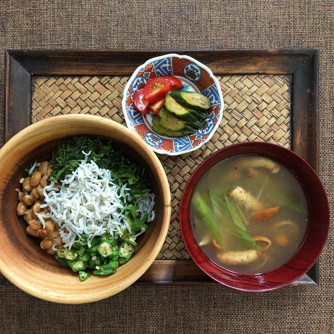 なでしこ健康生活さんのインスタグラム写真 - (なでしこ健康生活Instagram)「Repost from @annaprunacao)  当たりかも知れないけれど、 先週のお昼ご飯をお弁当にしたら体調が良い✨ 白米⇨発芽玄米へ。 玄米が美味しく感じる季節に変化。  初挑戦の「ヨーグルト味噌漬け」が、驚くほど簡単で、お店で食べるお漬物みたいに美味しい😋 ・発芽玄米としらす、下仁田納豆、オクラ、大葉ののっけごはん ・白ネギとなめこのお味噌汁 ・キュウリとトマトの味噌ヨーグルト漬け  #yaotomi  #無農薬野菜  #有機野菜 #朝ごはん  #breakfast  #こうみえて #ol  #自然が一番  #アラフォー もうすぐ#アラフィフ  #下仁田納豆  #nagoya #オーガニック #organic #natural #味噌汁 #ナチュラルライフ #ナチュラルビューティー #一汁一菜  #washoku #和食 #腸活 #todaysvege  #ベジ部 #納豆  #happy #今日も元気だごはんがうまい #地元ごはん #なでしこ健康生活 #九谷焼」4月8日 12時34分 - nadeshiko_healthy_life