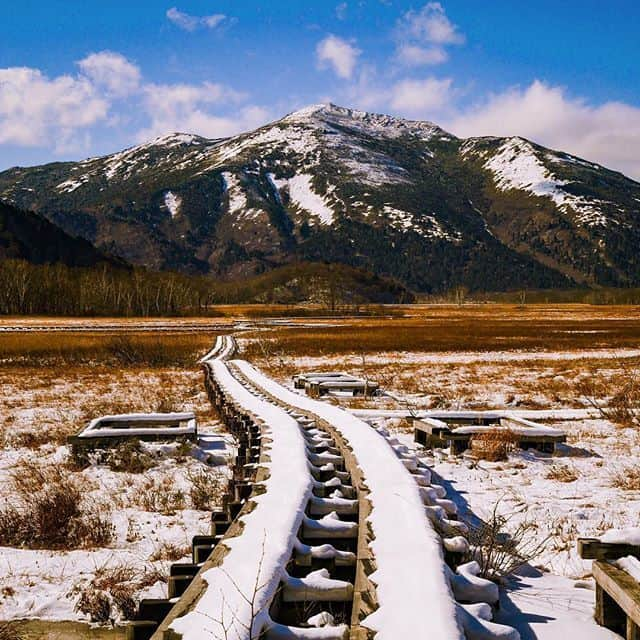 尾瀬旅のインスタグラム：「. 初冬、表情を変えた尾瀬の山嶺。 .  #尾瀬旅 #ozextreme #oze #japantrip　#travelphotography #cooljapan #旅好きな人と繋がりたい #女子旅 #旅 #山 #登山 #木道 . . . ============== Repost from @koba_syunske さん . 🏔I got to ready to snow season🏔 初冬の尾瀬、木曜日の降雪から誰も入ってないようでした。 積雪は20cm程でした。富士見峠〜竜宮分岐〜長蔵小屋〜富士見峠 #写真 #登山 #山 #尾瀬 #群馬 #自然 #ハイキング #ブラックフライデー #climb #mauntain #nature #rei #japan #optoutside #blackfriday #hike #hiker #goout ==============」