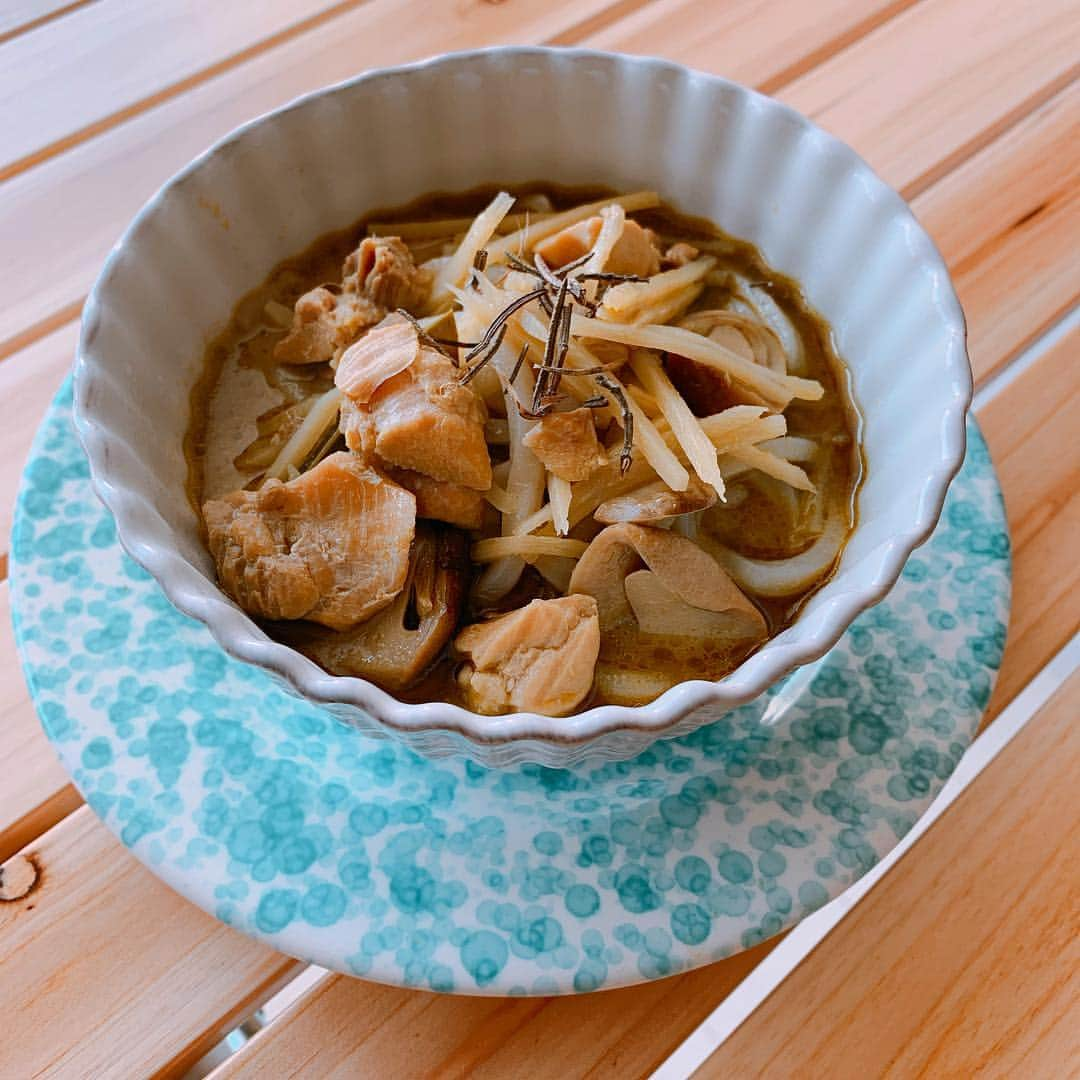 高松いくさんのインスタグラム写真 - (高松いくInstagram)「green curry Udon 🍴 サラダ付(撮る前に真っ先に食べちゃったw)← 台湾茶と一緒に🙏  #おうちごはん  #日本 で #タイ と#台湾 の味を #楽しむ #食事 #ランチ  #お皿 は #ハワイ #湘南 で購入 #japan #thailand #taiwan #hawaii #shonan #cambodia の #マグカップ #食器 好き #lunch #うどん #udon #curry #green」4月4日 13時14分 - iku_takamatsu_trip_sup_yoga