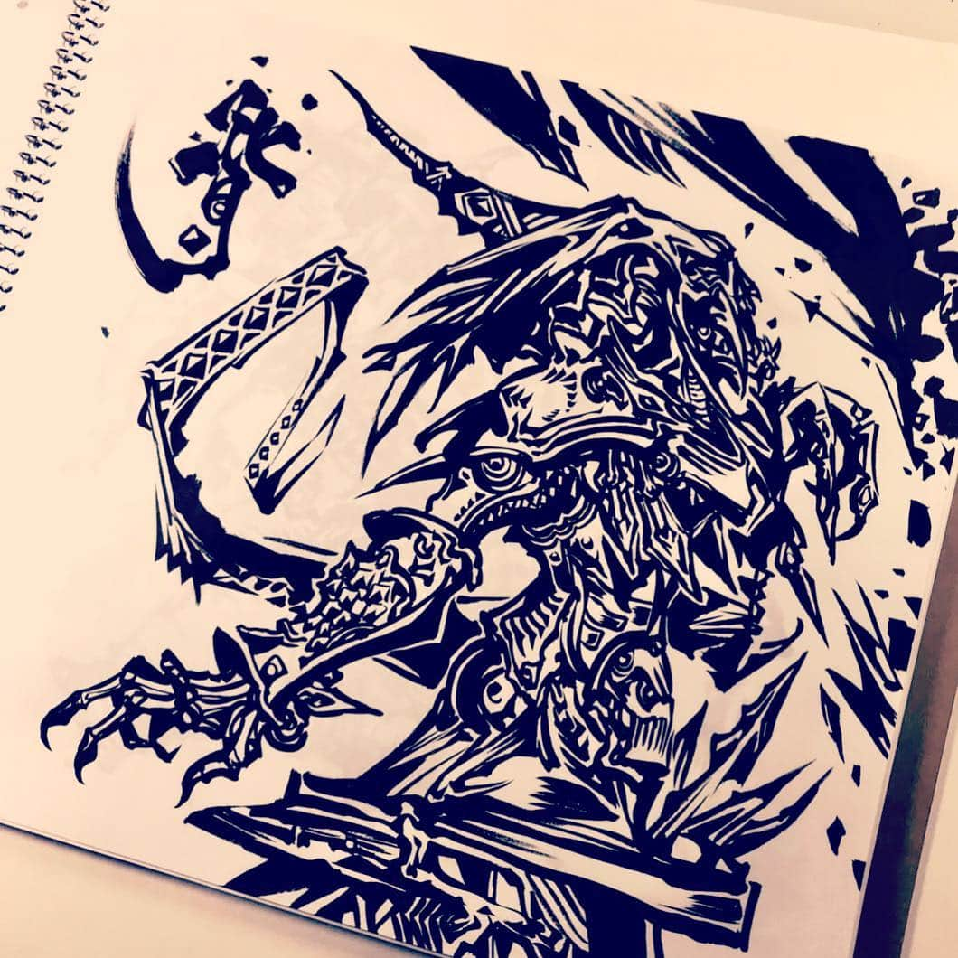 雨宮慶太さんのインスタグラム写真 - (雨宮慶太Instagram)「歌う背骨  #dragon #monster #dotart  #アート #japan  #Asia  #doddle  #sketch #woman #fairy #creature #pencil #draw  #drawing #instagood #draw #art  #illust  #illustration」4月4日 13時18分 - keitaamemiya