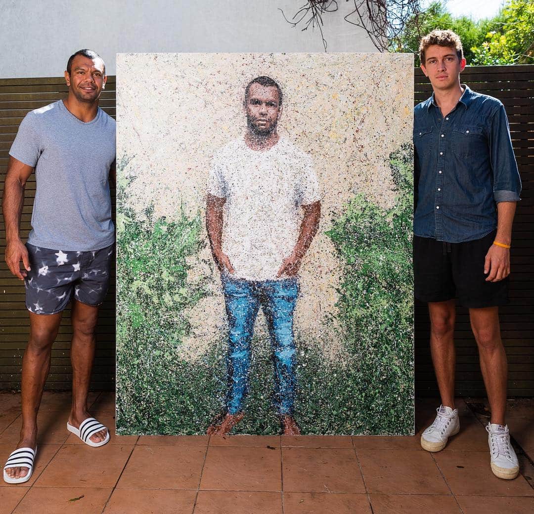 Flight Facilitiesのインスタグラム：「For the 2nd year running Hugo has taken time out of his busy schedule (hahaha) to enter one of the world's most prestigious art prizes The #ArchibaldPrize 2019. Im so proud of my musical husband Hugo and all that he sets out to do.  Kurtley Beale 183cm x 143 cm Acrylic on canvas」
