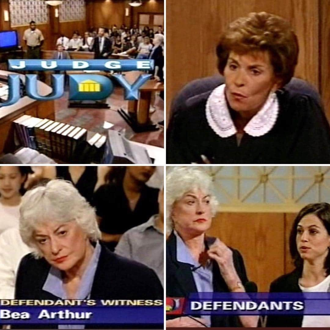 ミッチェル・コリンズさんのインスタグラム写真 - (ミッチェル・コリンズInstagram)「Ummmmm did you guys know BEA ARTHUR WAS ON JUDGE JUDY???? Like not as part of a scripted slapstick tv episode but as HERSELF?? Back in 1996, according to her IMDB profile, “Once appeared on Judge Judy (1996) as a witness for a defendant who was involved with the animal rights organization PETA. The defendant won.” This is my ultimate crossover episode and no show will ever top it!!! As far as I know, no video footage exists, but user @Hot4Robin on Twitter sent these screen grabs over to me. I just wish Bea would have shown up in her own judge’s robe from her famed Shapeless Poncho Collection for Kohl’s. (And forgive me but I had to scoop my other insta page @facesofjudgejudy) #TheGoldenGirls #GoldenGirls #horseurine #judgejudy #facesofjudgejudy」4月5日 3時18分 - michcoll