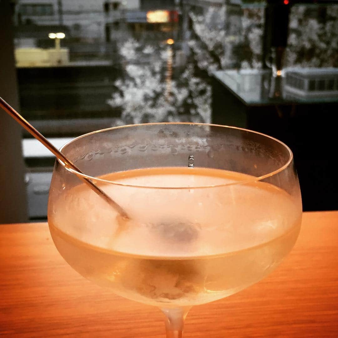 藤原理恵さんのインスタグラム写真 - (藤原理恵Instagram)「4月4日。happy hour。桜見つつvodka martini。酒の陳列の奥に桜を眺めつつクールダウン。この2日間、JAZZ &TAPのbasicクラスみっちり。あれっ、、、筋肉痛にならない。あれっ･･･(･∀･i)…」4月4日 18時36分 - fujiwararie