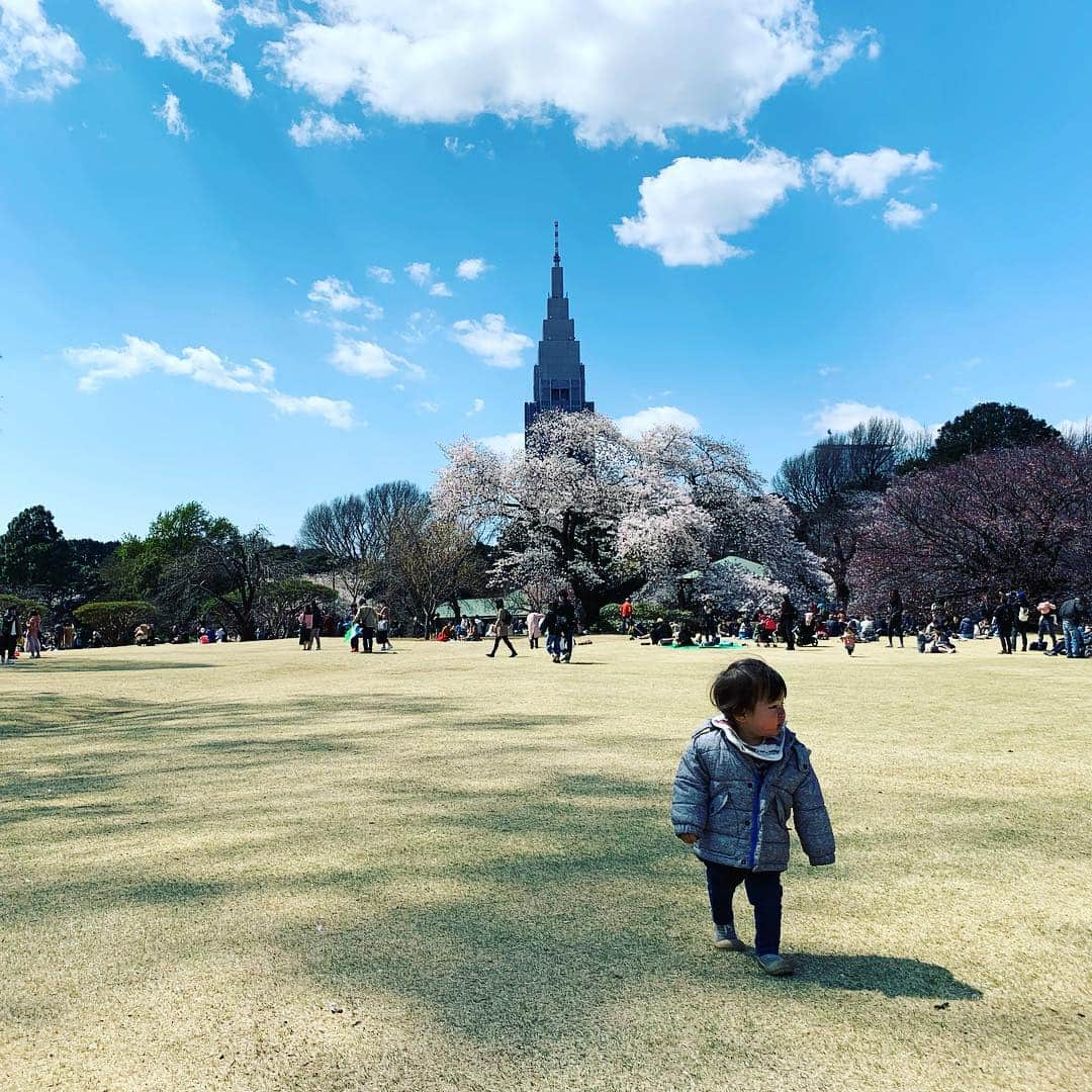 奥山絵里奈さんのインスタグラム写真 - (奥山絵里奈Instagram)「今年初のちゃんとした#お花見 in#新宿御苑 🌸 いつも撮影でお世話になってる中尾パパとモデルちゃん達と〜👶 #ベビーラッシュ で赤ちゃんいっぱい可愛かった😍 とっても楽しい時間でした☺️ 色々ありがとうございました🌸 ・ ・  新宿御苑は初めて行きましたが、入場料大人500円で#アルコール禁止 で鞄チェックなどもありました！  なので中は変な人はいない感じ😅 広々としていて、入場料もあるので人でゴタゴタしてなくてゆったり綺麗な桜を鑑賞出来ました！ あと桜が低い位置にあるので#インスタ映え も！ 新宿御苑はとても綺麗な場所だったのでオススメです🌸  #ママモデル #アラサーモデル #ママ友 #ボール禁止 #赤ちゃんとお出かけ #子連れスポット #東京観光 #japantrip #Japantravel #旅スタグラム #shinjuku #孫達」4月4日 18時44分 - erinaokuyama