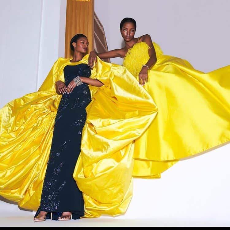 アレクシマビーユのインスタグラム：「Imperial yellow @alexismabille @smagazineofficial shot by @alexanderneumann styled by @stylistmikeadler #alexismabille #yellow #imperial #evening #gowns #colorfull #beauties #ss2019 #paris」