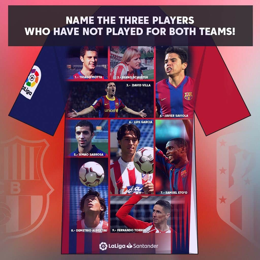 LFPさんのインスタグラム写真 - (LFPInstagram)「Name the THREE players who HAVE NEVER PLAYED for @fcbarcelona and @atleticodemadrid! 👉🏻 ____________ 👉🏻 ____________ 👉🏻 ____________ • #Barça #Atleti #LaLiga #LaLigaSantander #Saviola #Torres #Albertini #Etoo #LuisGarcia #Simao #Villa #Schuster #Motta」4月4日 20時24分 - laliga