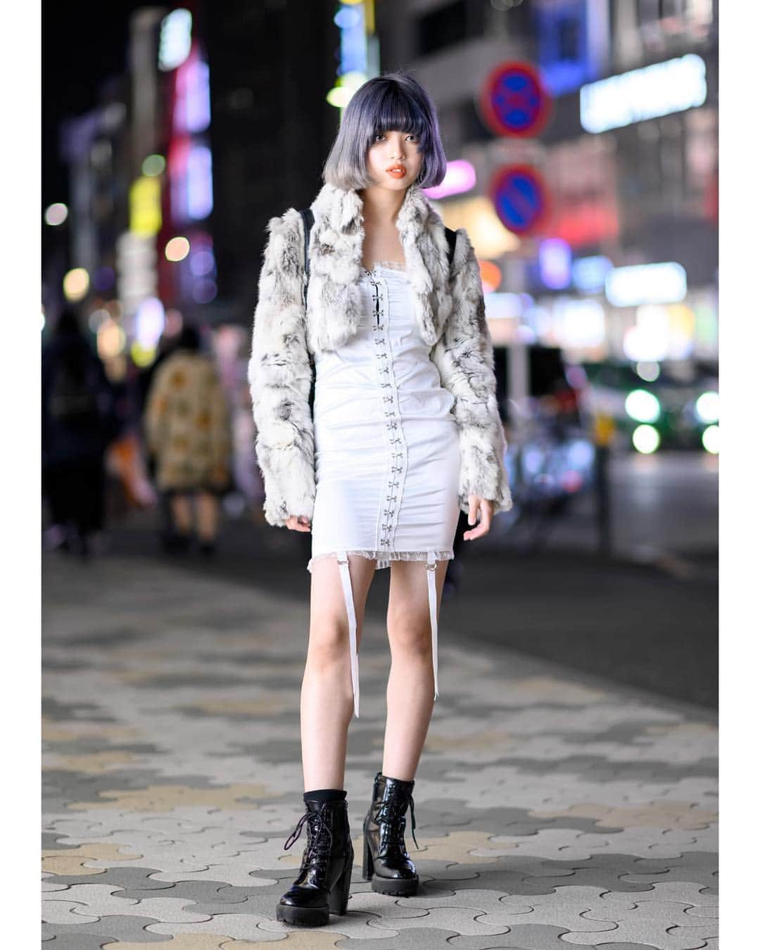 Harajuku Japanさんのインスタグラム写真 - (Harajuku JapanInstagram)「18-year-old Japanese fashion designer Ayumi (@dressing_is_a_way_of_life_) - her brand is @Billion_Tokyo - on the street in Harajuku wearing a vintage cropped faux fur jacket over a hook front minidress, heeled boots, a backpack, and earrings by Billion Tokyo.」4月4日 23時17分 - tokyofashion