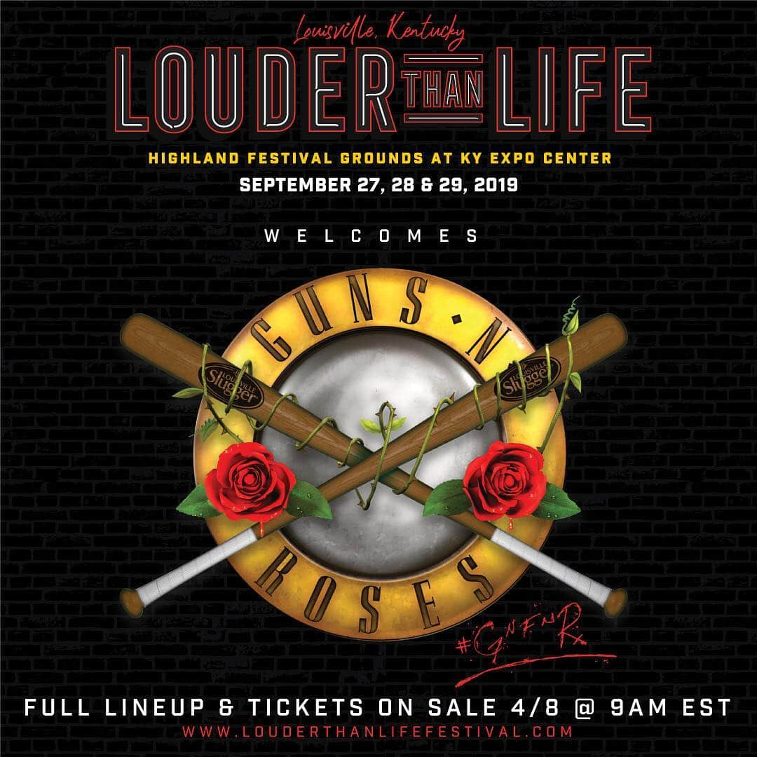 Guns N' Rosesさんのインスタグラム写真 - (Guns N' RosesInstagram)「We're rocking @louderthanlifefest this September in Louisville, KY. Tickets are on-sale Monday 9am ET. Want 'em now? Get on the Nightrain to access pre-sale tickets, first come first serve 🔥  Link: in bio」4月5日 1時11分 - gunsnroses