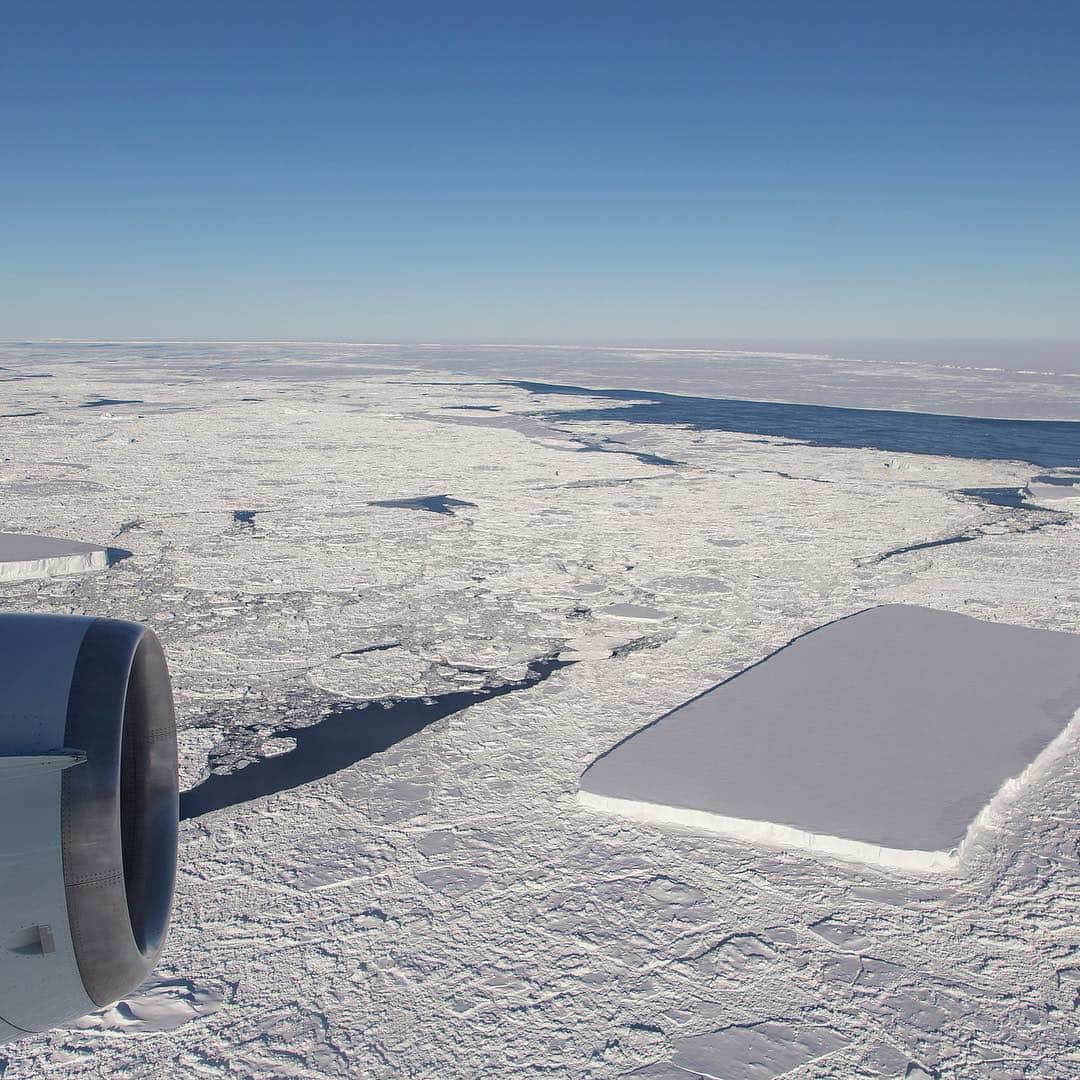 NASAさんのインスタグラム写真 - (NASAInstagram)「For 10 years, NASA’s Operation #IceBridge has flown in the Arctic to monitor ice change. As they kick off another campaign this week, take a look back at what IceBridge has seen:  Oct. 2018: The airborne survey spotted this tabular iceberg floating among sea ice just off of the Larsen C ice shelf in the Antarctic Peninsula.  Photo credit: NASA/Jeremy Harbeck  March 2017:  This image shows the heart-shaped calving front of a glacier in northwest Greenland.Image Credit: NASA/Maria-Jose Viñas  Sept. 2016: A photo of Greenland's Steenstrup Glacier, with the midmorning sun glinting off of the Denmark Strait in the background.  Image Credit: NASA/John Sonntag  May 2014: The bulging sea ice in the foreground of this image is a pressure ridge, which formed when separate ice floes collided and piled up on each other.  Image Credit: Michael Studinger」4月5日 1時42分 - nasagoddard