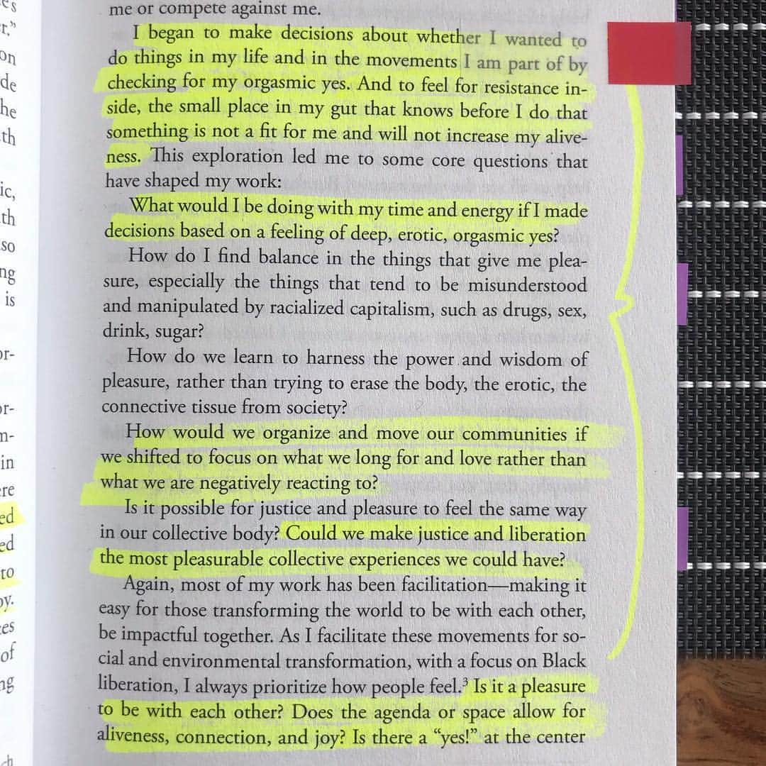 マット・マクゴリーさんのインスタグラム写真 - (マット・マクゴリーInstagram)「"Pleasure Activism: The Politics of Feeling Good" by @adriennemareebrown  # After loving Adrienne's last book, #EmergentStrategy , I was very excited about #PleasureActivism .  I've found her thoughts and methods to be very different from a lot of what I read about activism, and also really necessary for our movements.  Growing up as a boy and living as a man in this world never taught me that joy should be a priority for me.  For most of my life, in fact, a great deal of my sense of value was directly tied to how hard I could grind and push myself through difficult circumstances to achieve my goals.  This was true, not only as I competed in powerlifting and bodybuilding, but also through how I moved through life, affecting all of my decisions.  So much so, that I never imagined that there could be another way.  # In the last couple of years, I've been working on exploring what brings me joy.  This is a concept that I really hadn't even considered until not that long ago.  And with the absence of this mindset, my life was really controlled by things I felt like I *should* be doing, which is really based in obligation.  I was constantly living in a state of feeling guilty for not living up to my own expectations, or overwhelmed by trying to fulfill the obligations that I thought that I *should* fulfill.  And this was true across all areas of my life, from friendships to family, and activism to my career.  # I love how this book urges us to get in touch with our deepest desires, and pleasure itself.  People of all genders have been socialized one way or another, away from being in touch with what gives us pleasure, especially during sex.  As a straight man, it's actually been a pretty new journey for me to understand that I could say 'no' to sex, without feeling shame for it. If “no” doesn’t feel like an option, our “yes” will always lack clarity. # Activism can be very difficult, especially for those that are directly targeted by oppression.  Even for myself, I have been understanding more and more, that we must pursue joy if we are going to be able to sustain ourselves in this work.  # My Booklist: bit.ly/mcgreads (link in bio) #McGReads」4月5日 4時48分 - mattmcgorry