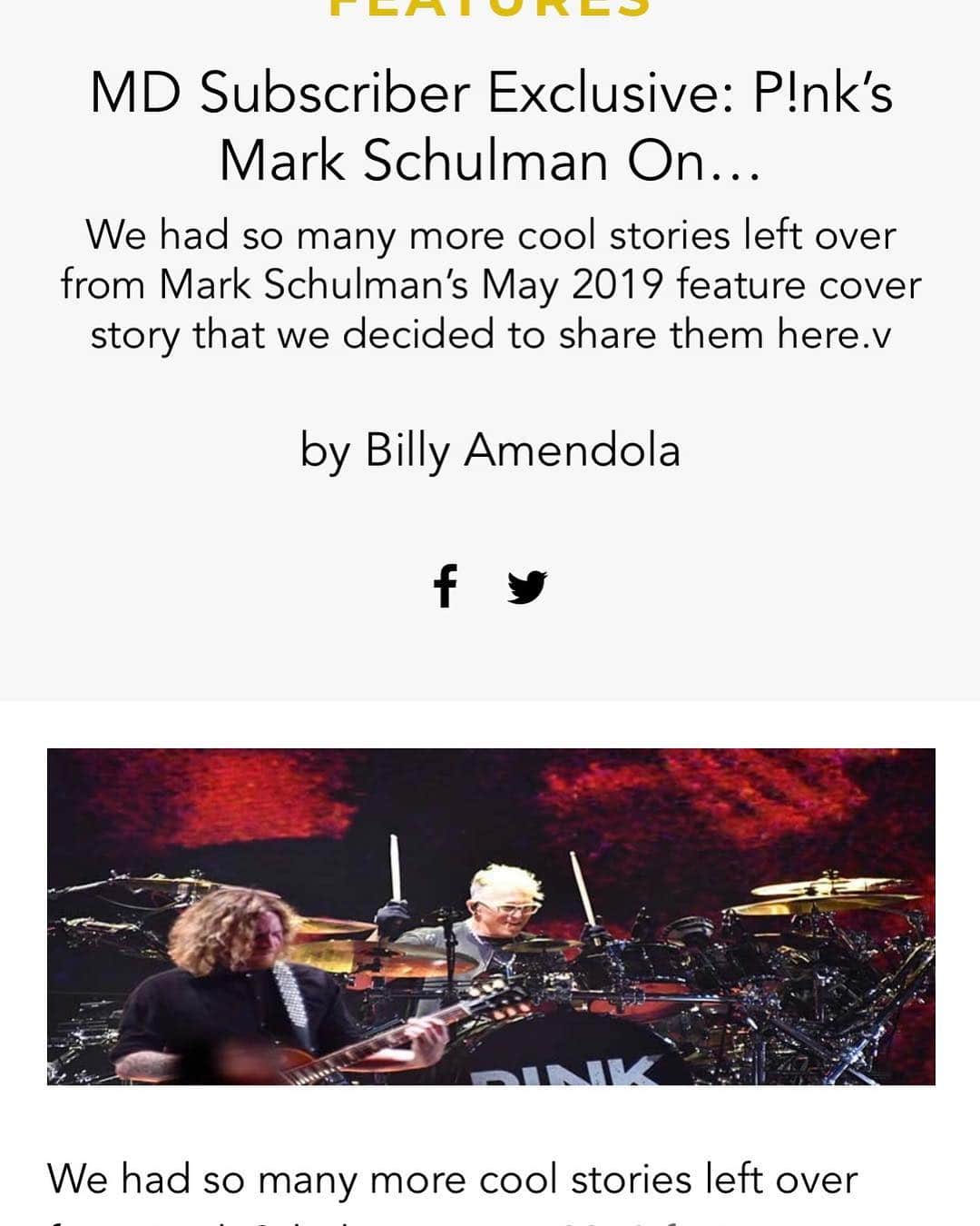 マーク・シュルマンさんのインスタグラム写真 - (マーク・シュルマンInstagram)「@modern_drummer part 2 of my interview online... Check out the direct link to the article in my bio! @markyplanet @billyamendola #grateful #honored #pow!」4月5日 5時27分 - markyplanet